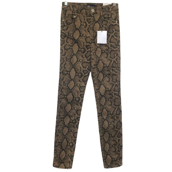ZARA "Hi-Rise Skinny" Jeans Brown Snake Print 4 - Picture 1 of 9